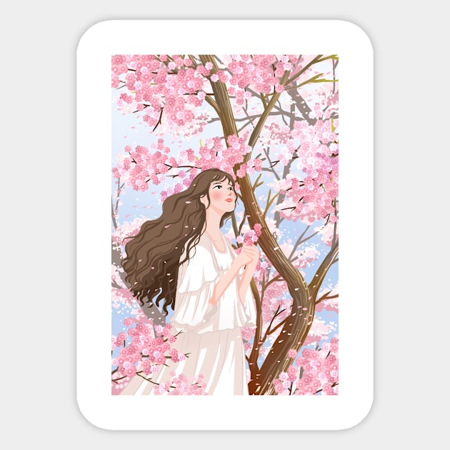 Beautiful Lady With Bloom Flowers Sticker by MariaStore